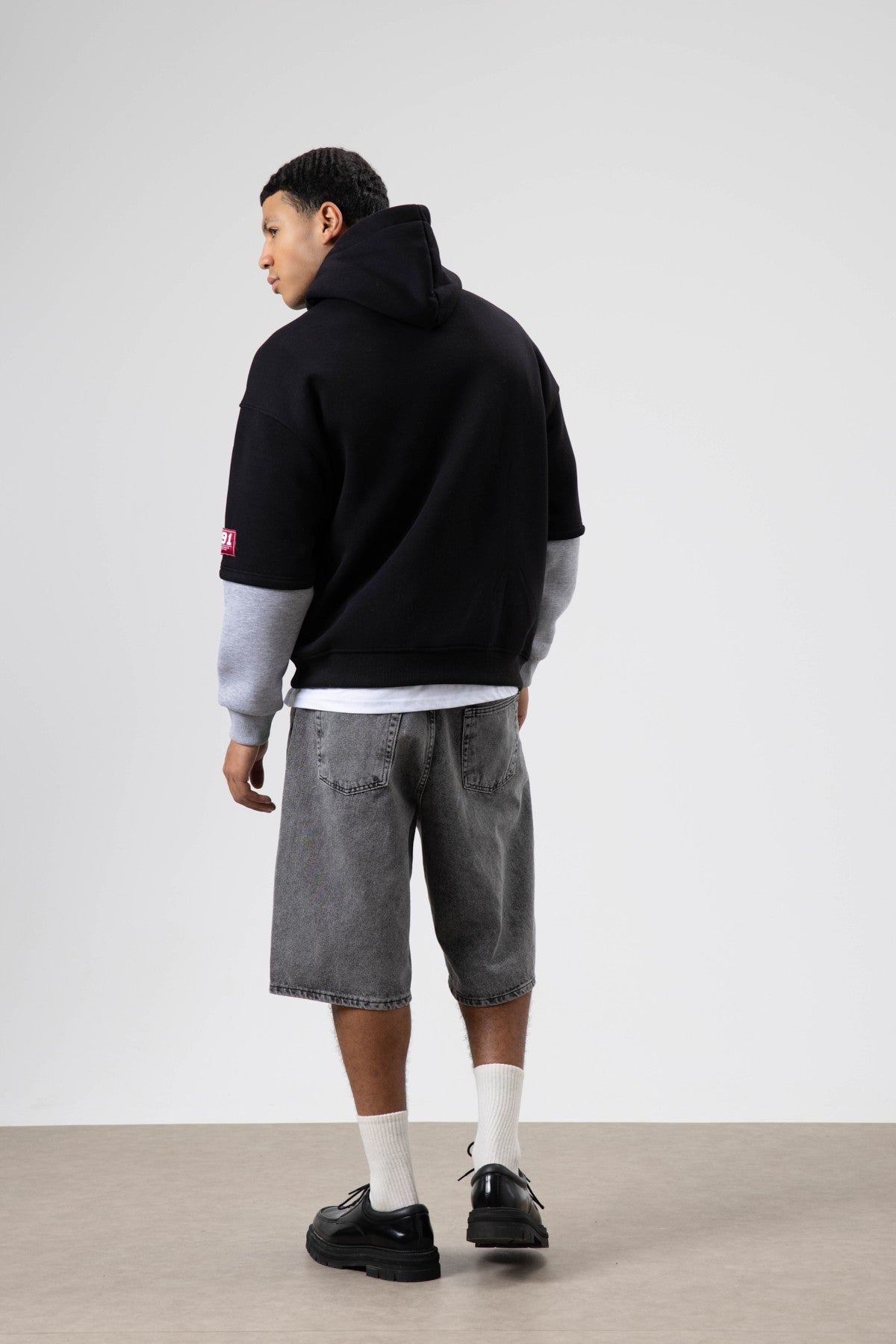 Oversized Printed Hooded Sweatshirt, Black