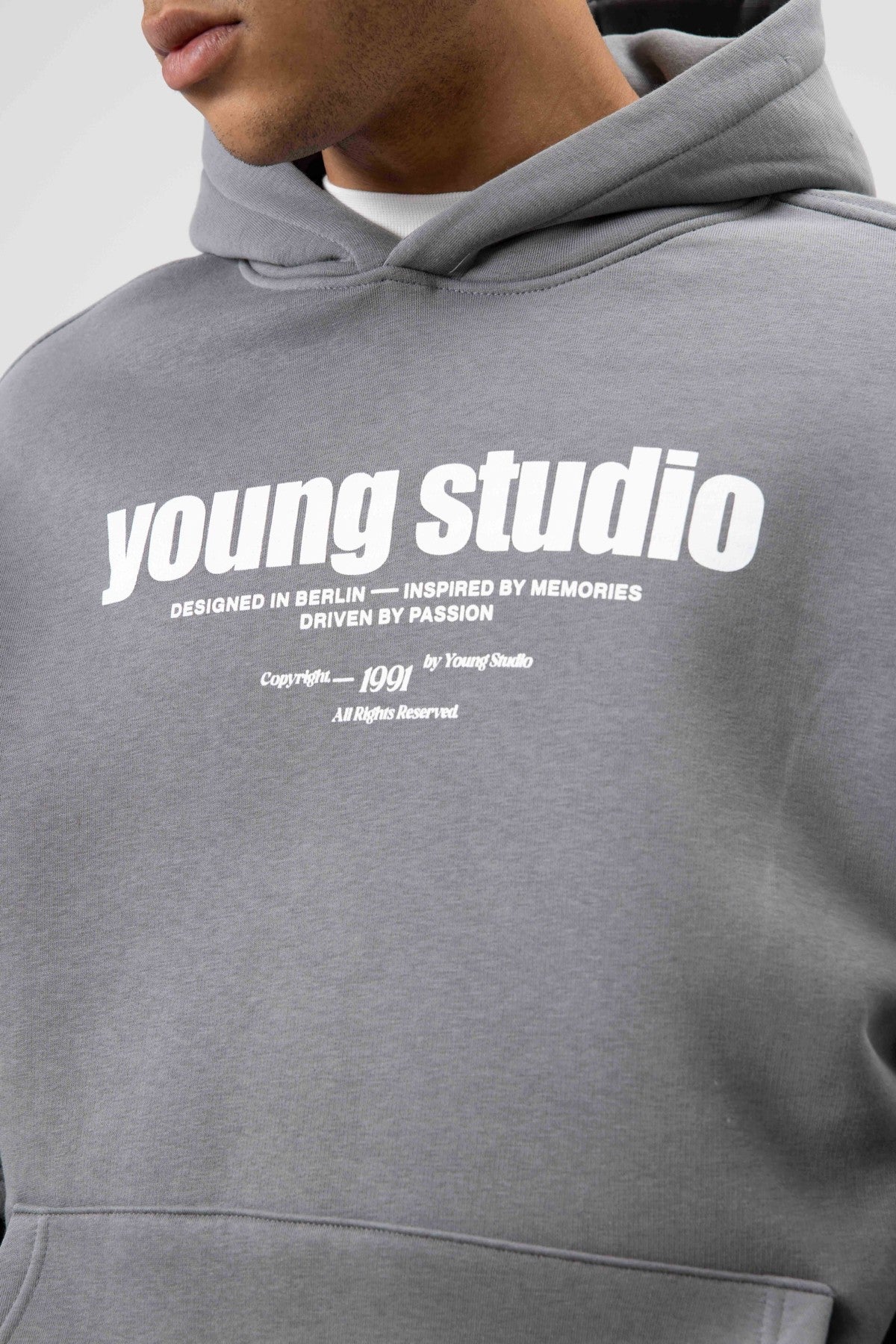 Oversized Printed Hooded Sweatshirt in Smoke Gray