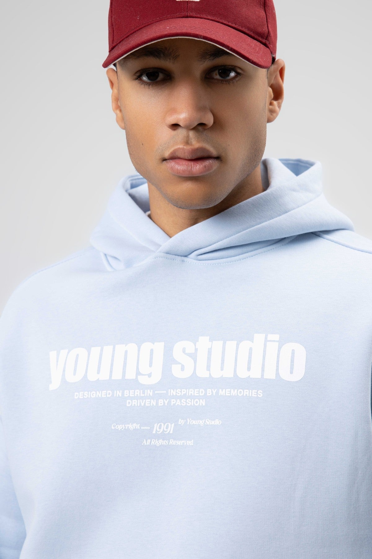 Oversized Printed Hooded Sweatshirt, Baby Blue