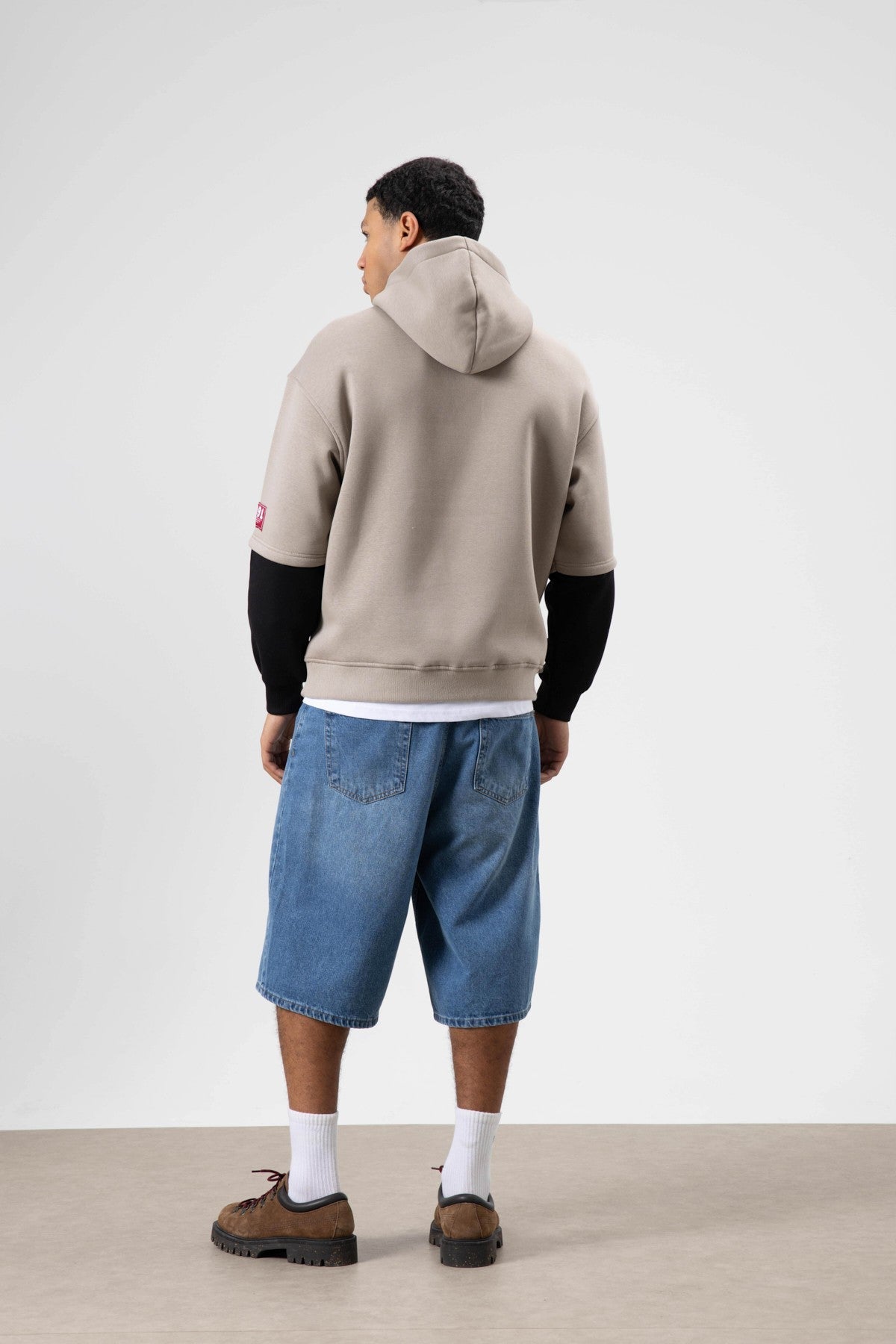 Oversized Printed Hooded Sweatshirt in Light Mink