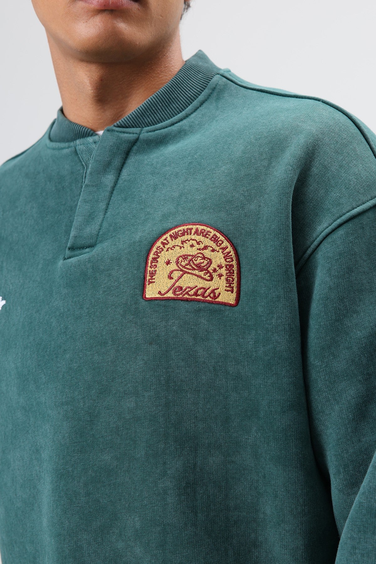 Oversized Henley-Neck Printed Sweatshirt