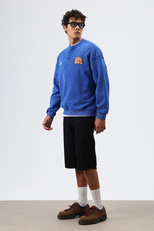 Oversized Henley-Neck Printed Sweatshirt