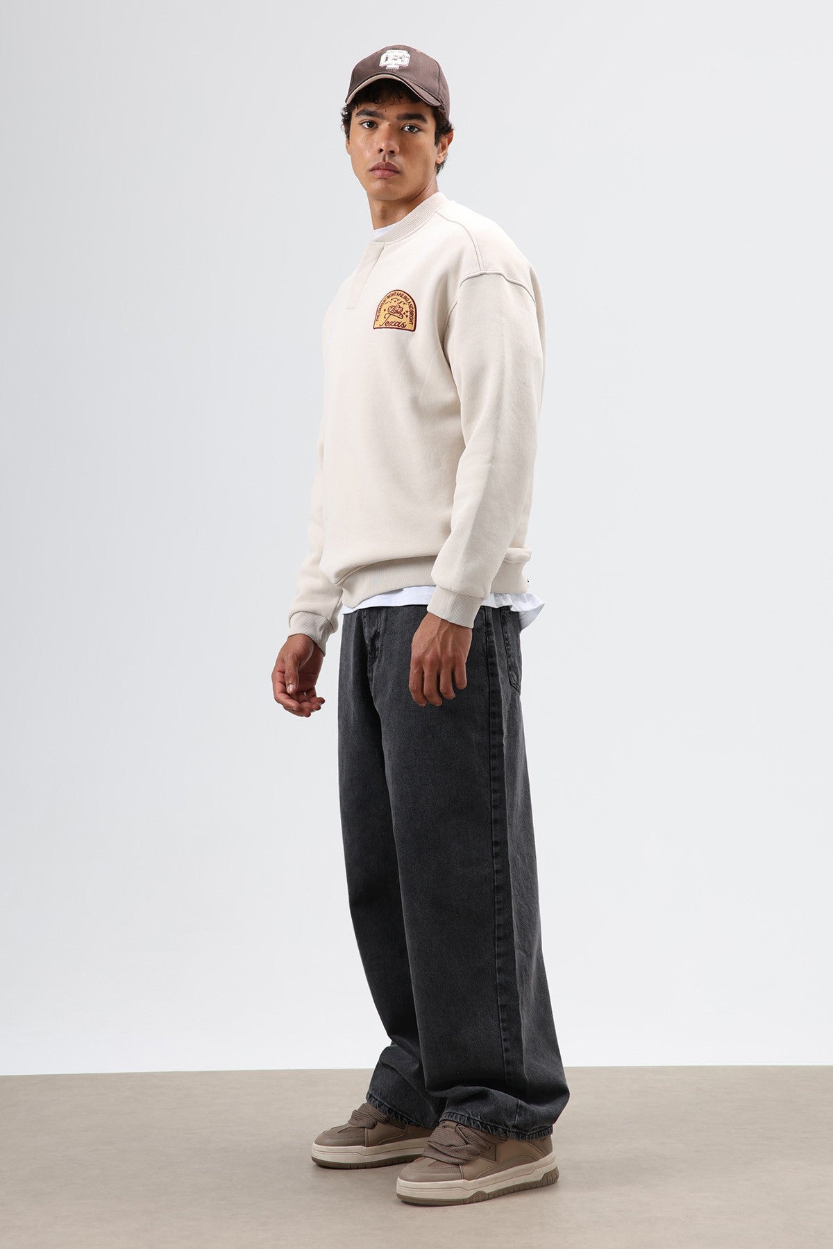 Oversized Henley-Neck Printed Sweatshirt