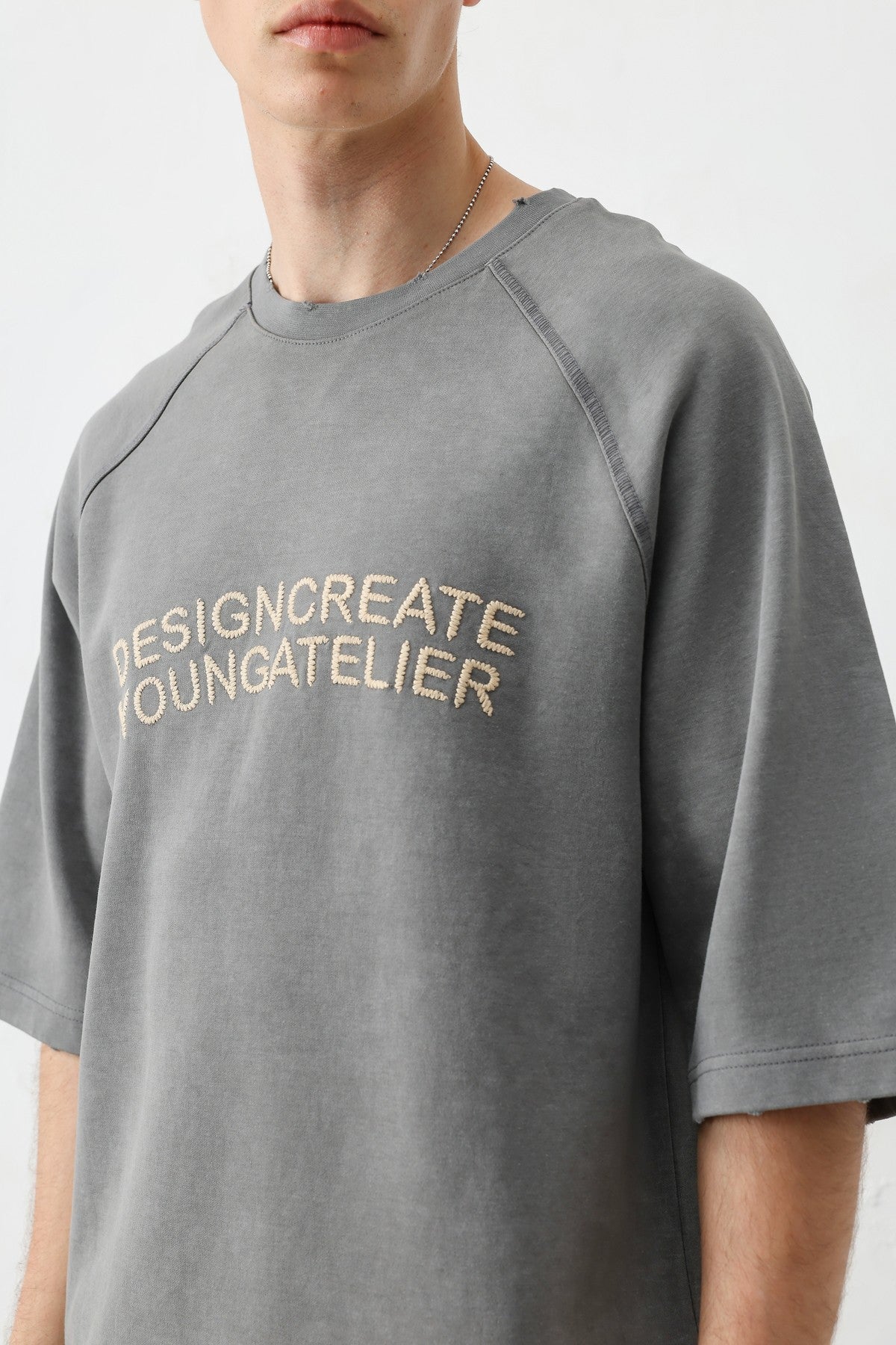 Oversized Raglan-Sleeve T-Shirt with Printed Text