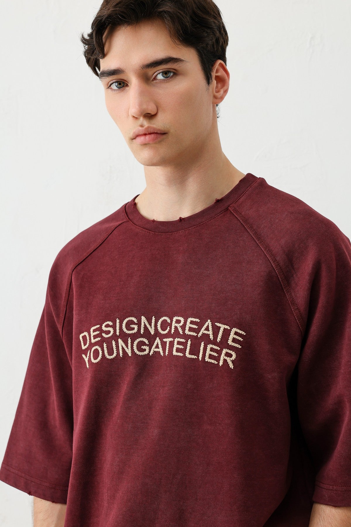 Oversized Raglan-Sleeve T-Shirt with Printed Text