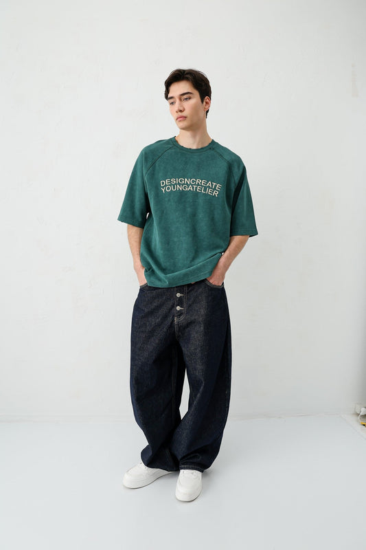 Oversized Raglan-Sleeve T-Shirt with Printed Text