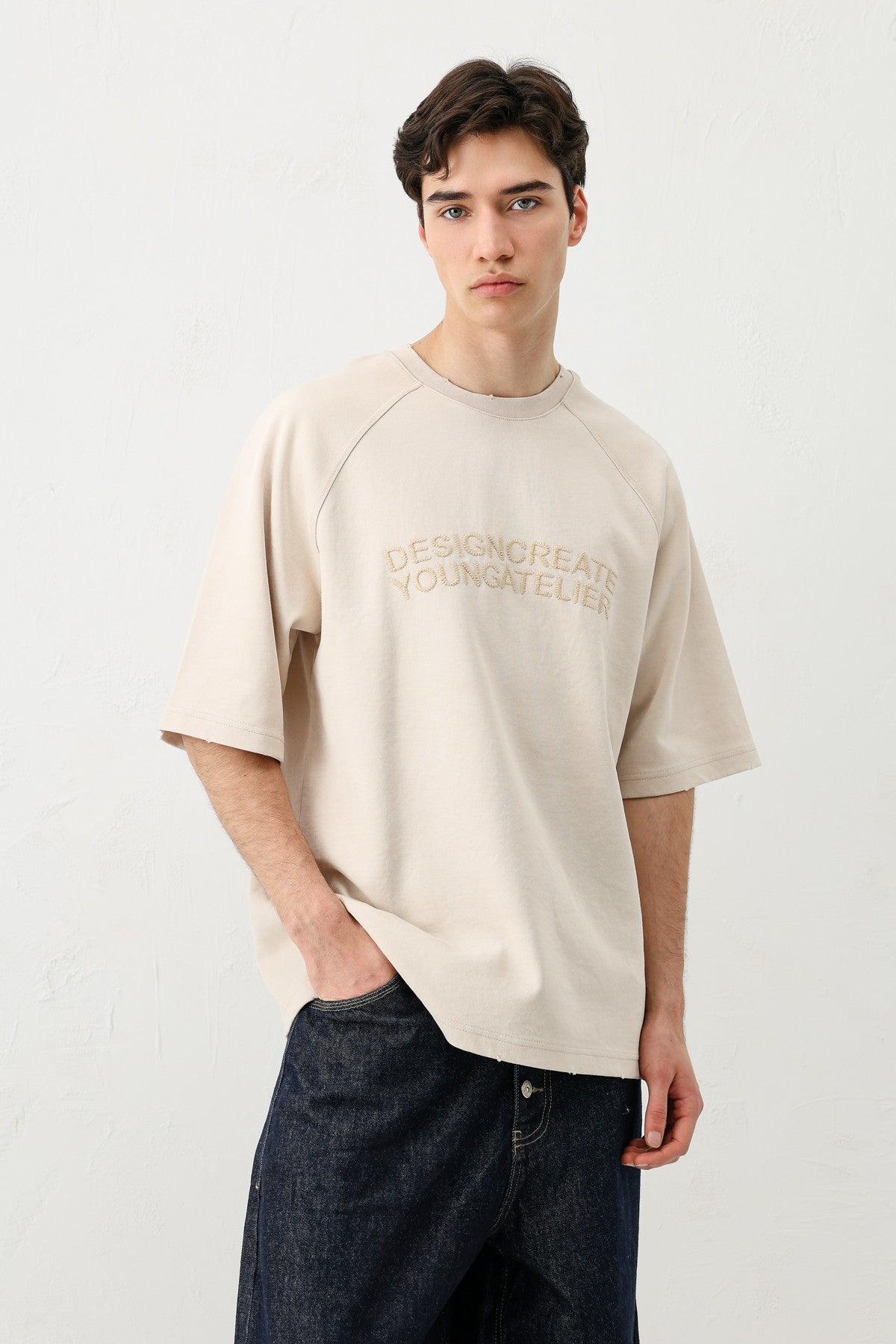 Oversized Raglan-Sleeve T-Shirt with Printed Text
