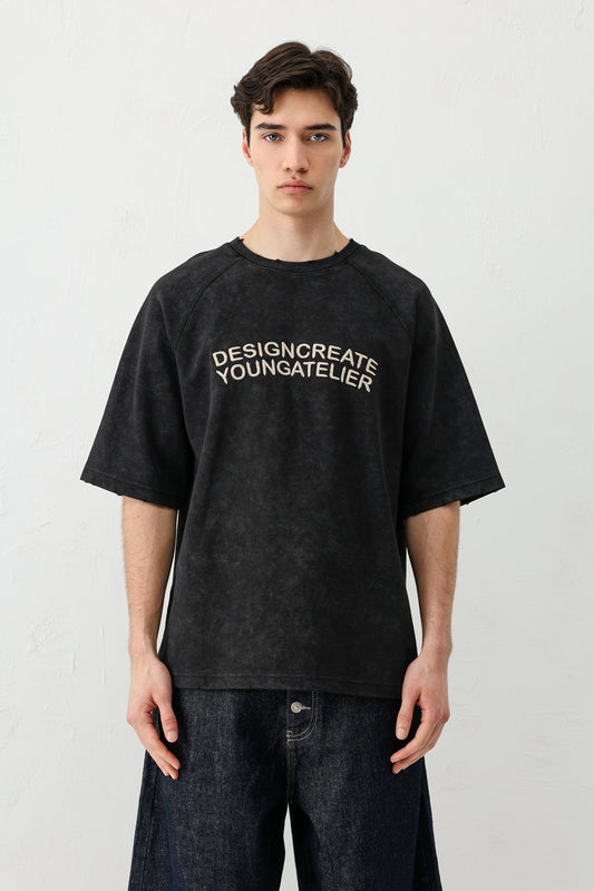 Oversized Raglan-Sleeve T-Shirt with Printed Text