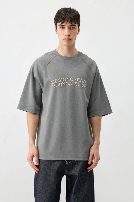 Oversized Raglan-Sleeve T-Shirt with Printed Text