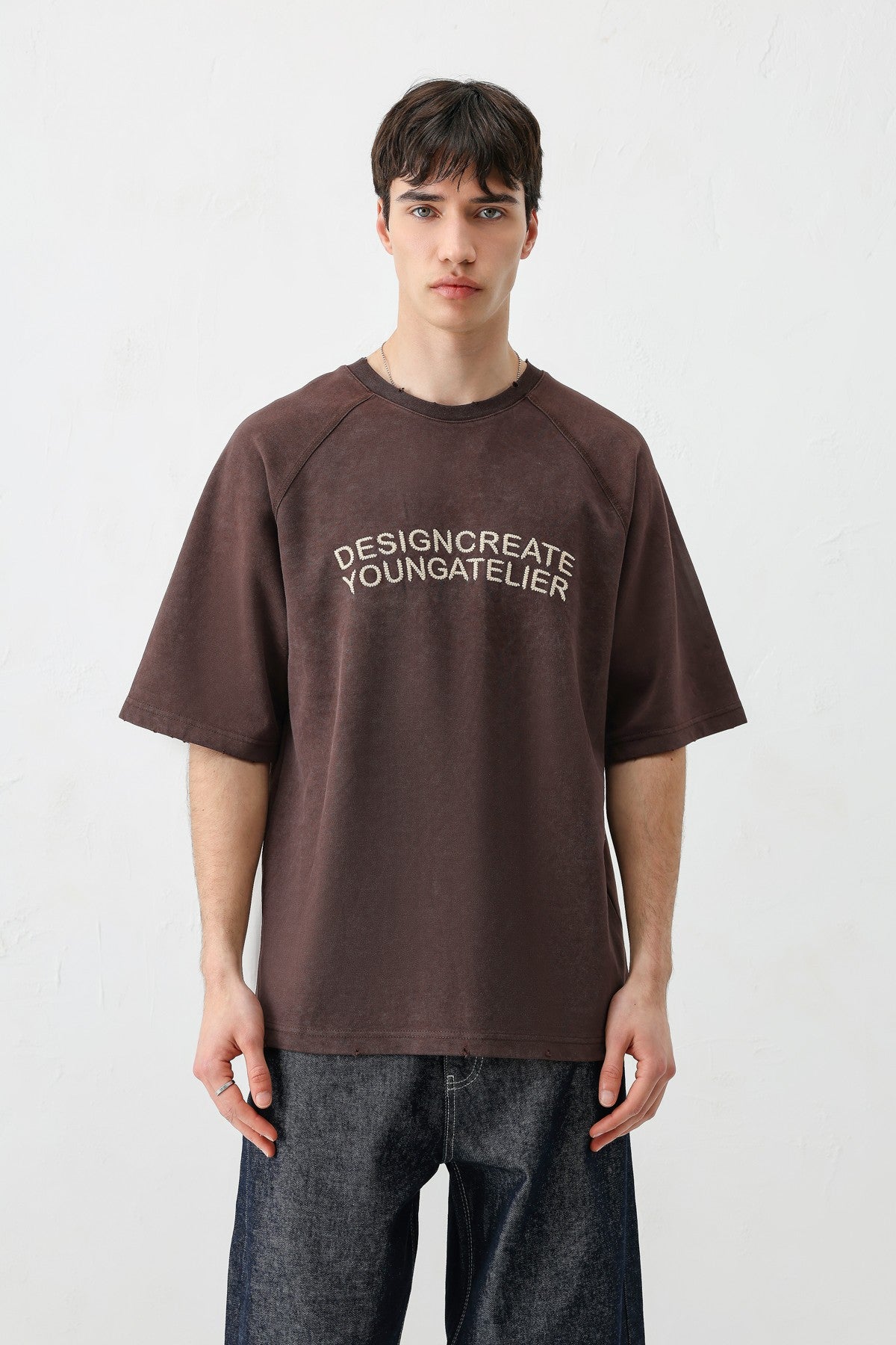 Oversized Raglan-Sleeve T-Shirt with Printed Text