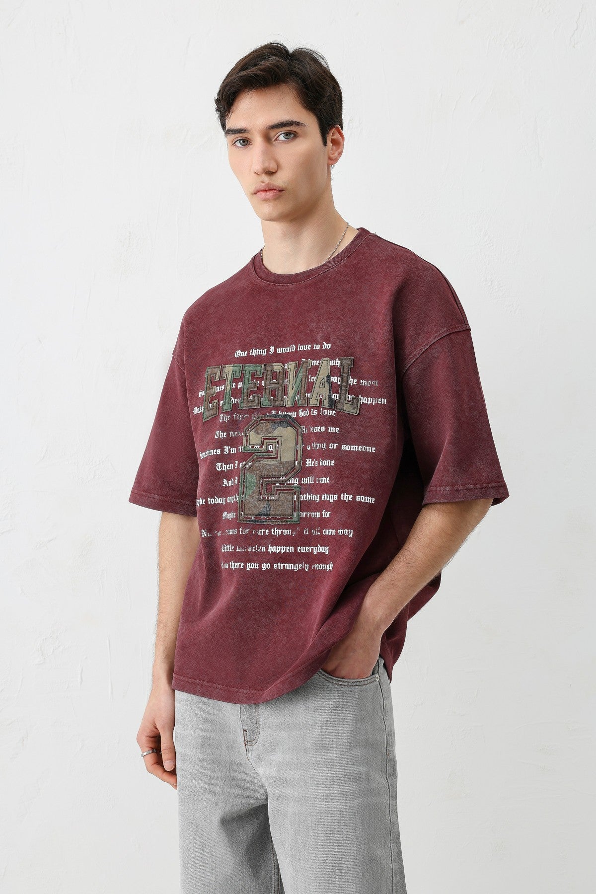 Oversized Print and Double-Printed T-Shirt