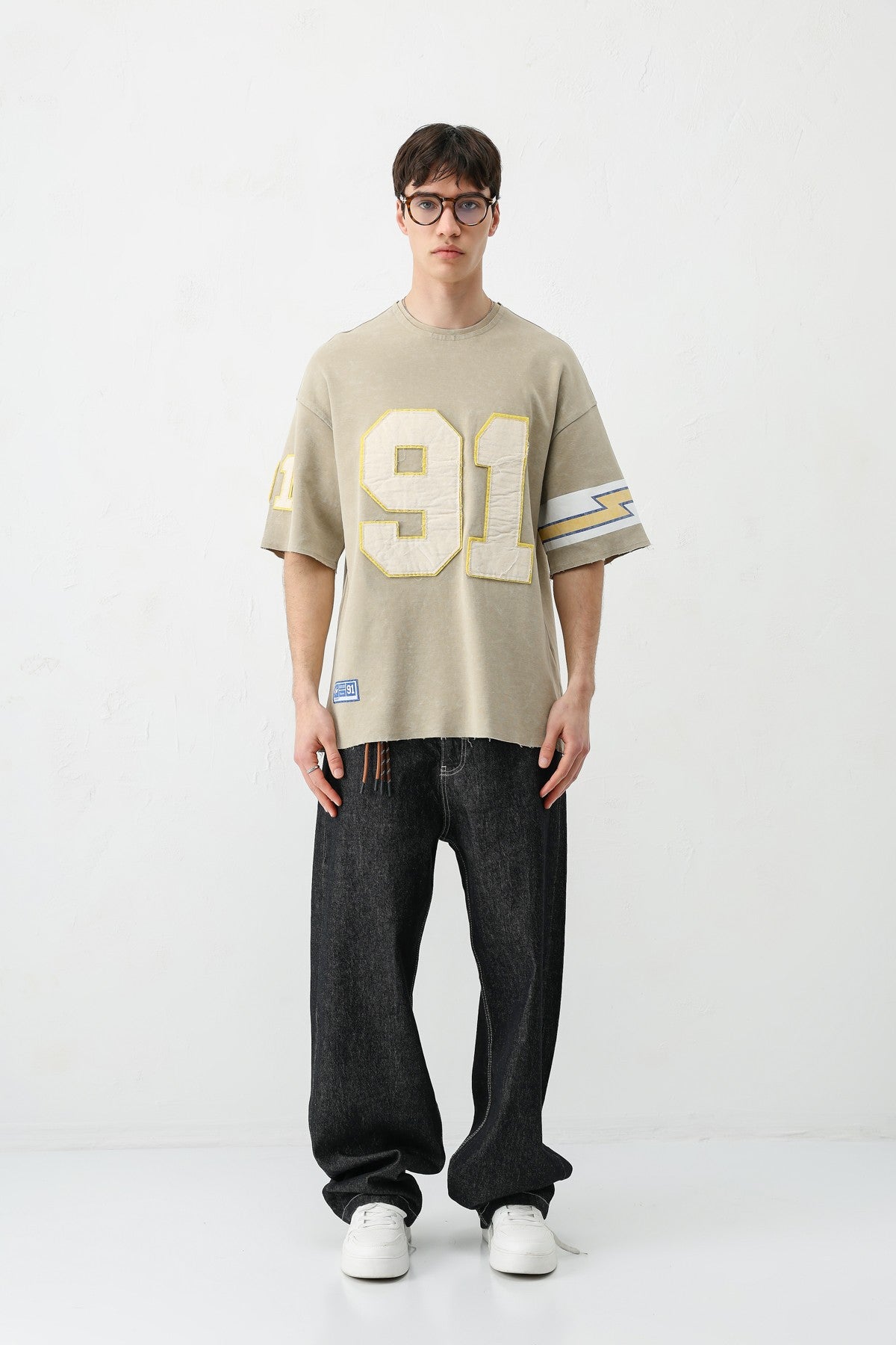 Oversized 91 Printed T-Shirt with Sleeve Details