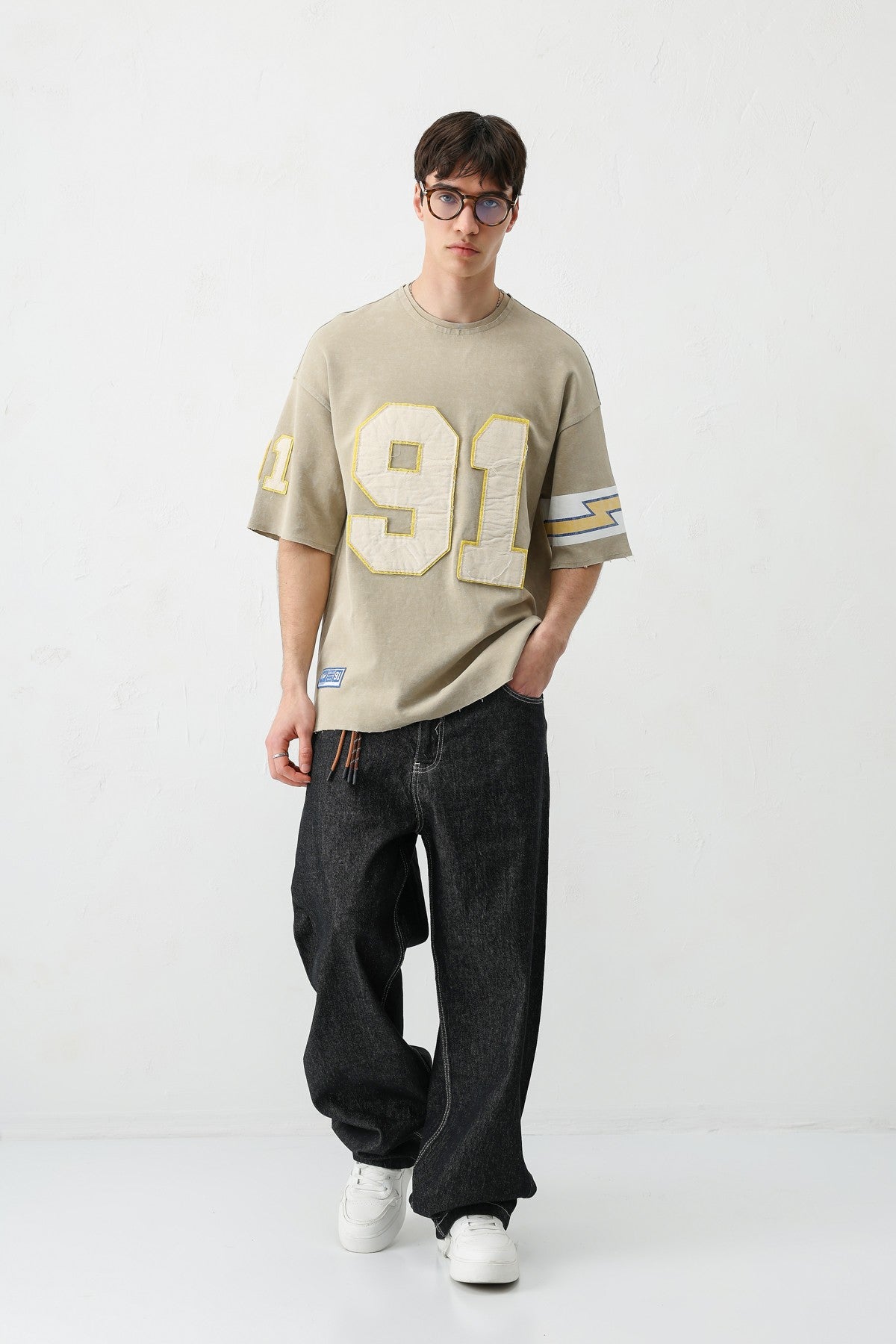 Oversized 91 Printed T-Shirt with Sleeve Details
