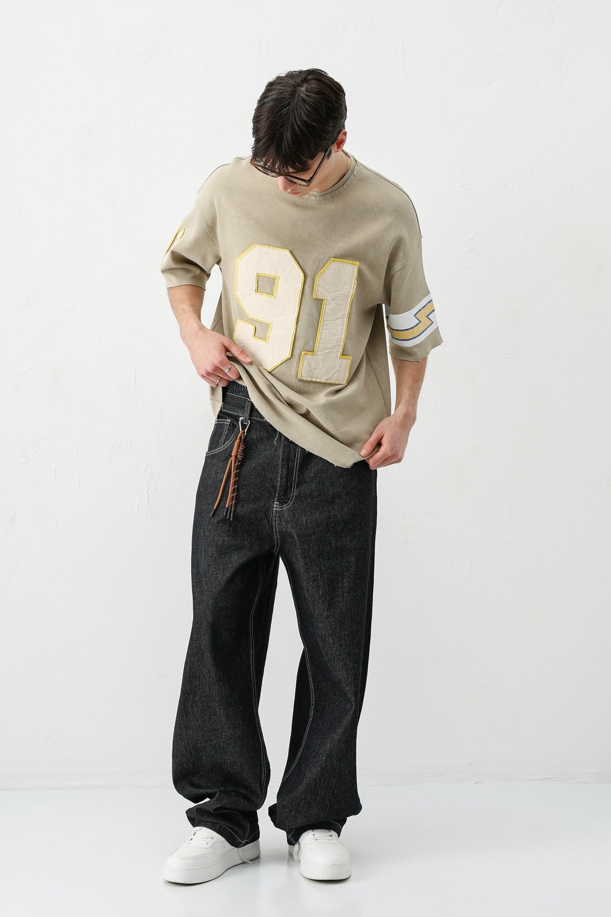 Oversized 91 Printed T-Shirt with Sleeve Details