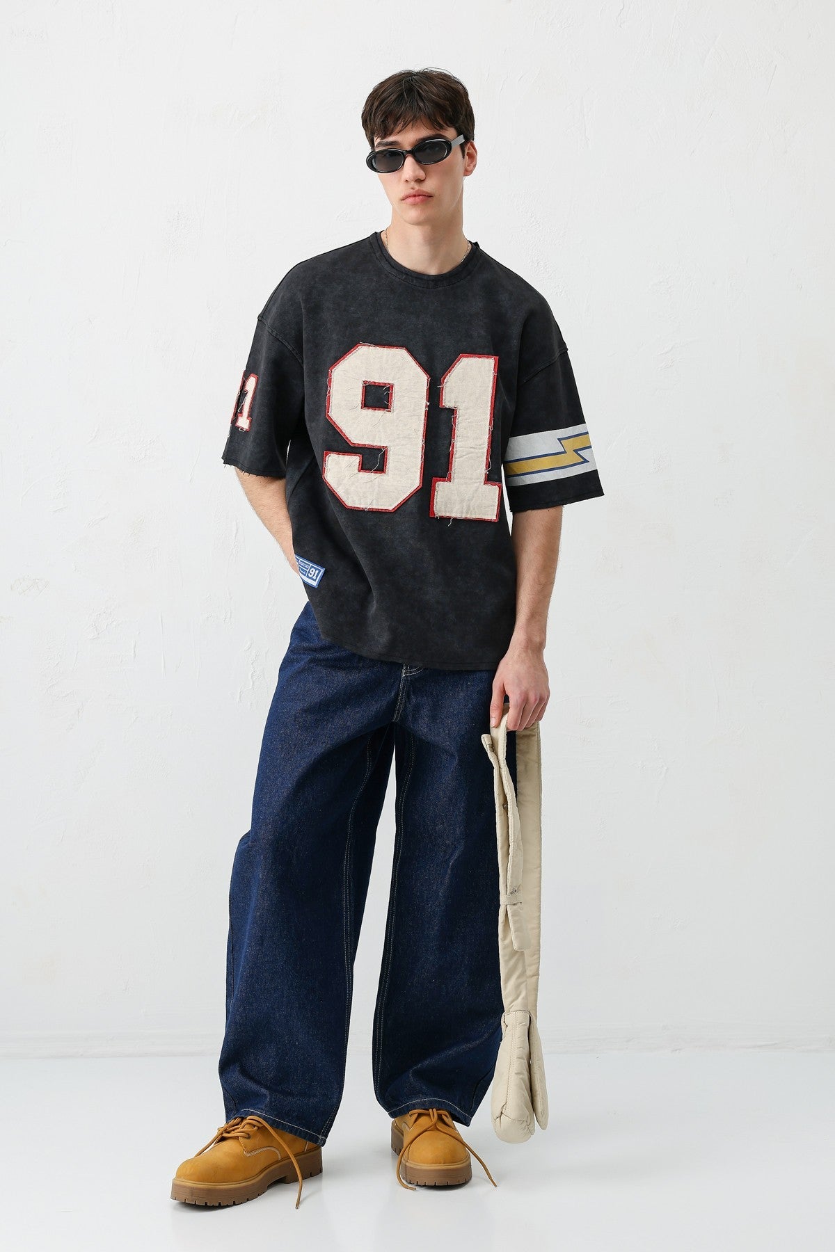 Oversized 91 Printed T-Shirt with Sleeve Details