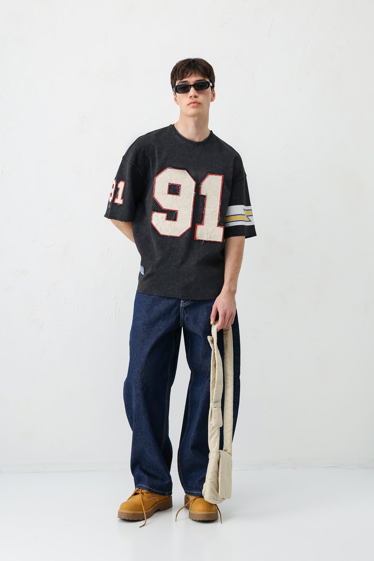 Oversized 91 Printed T-Shirt with Sleeve Details