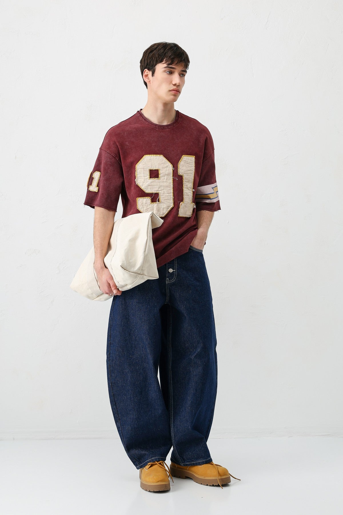 Oversized 91 Printed T-Shirt with Sleeve Details