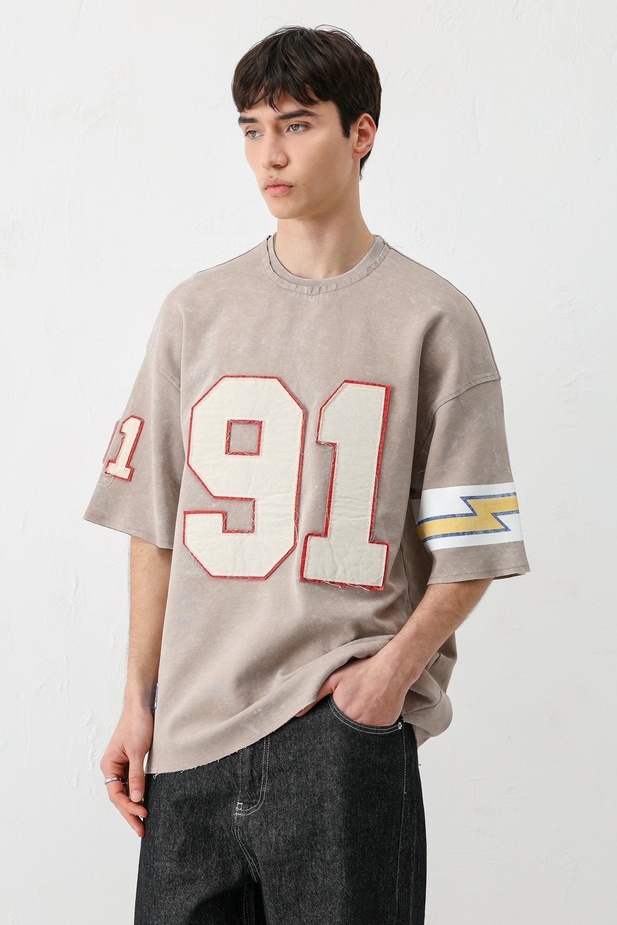 Oversized 91 Printed T-Shirt with Sleeve Details