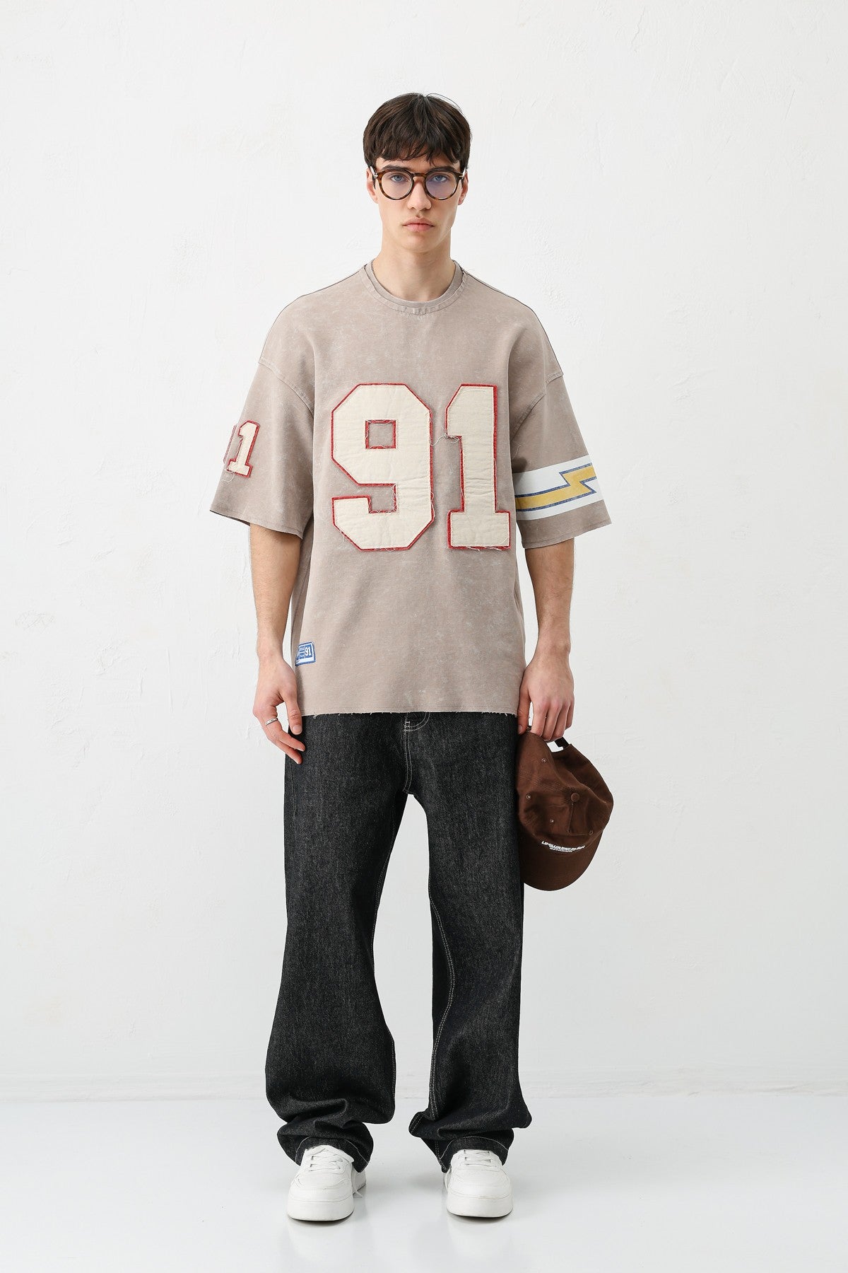 Oversized 91 Printed T-Shirt with Sleeve Details