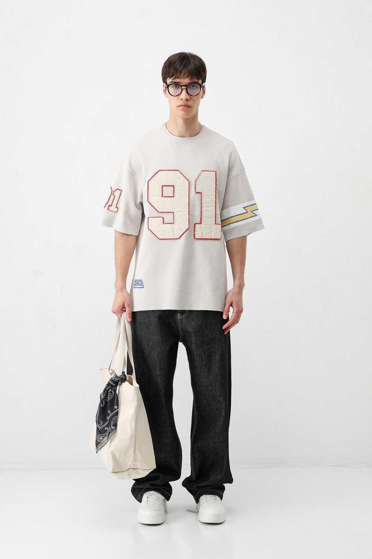Oversized 91 Printed T-Shirt with Sleeve Details