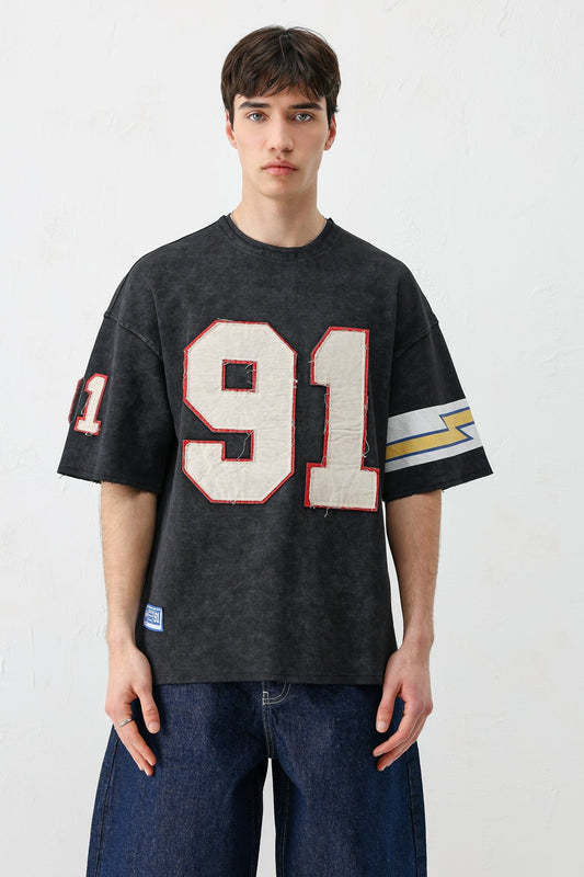 Oversized 91 Printed T-Shirt with Sleeve Details