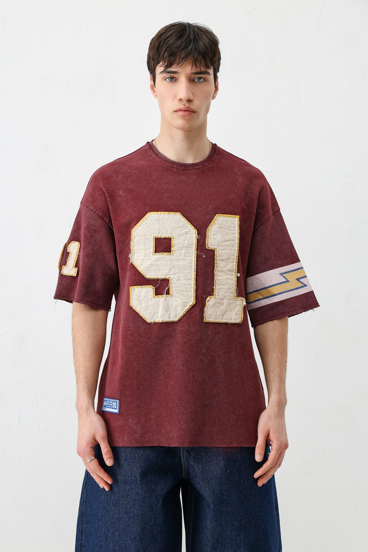 Oversized 91 Printed T-Shirt with Sleeve Details