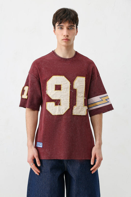Oversized 91 Printed T-Shirt with Sleeve Details
