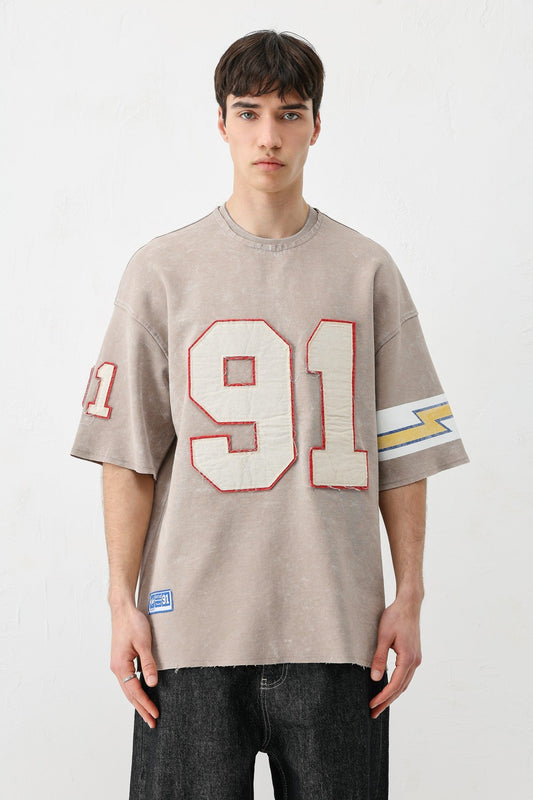 Oversized 91 Printed T-Shirt with Sleeve Details