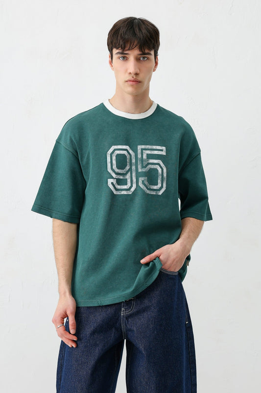 Oversized Polo Neck 91 Printed T-Shirt