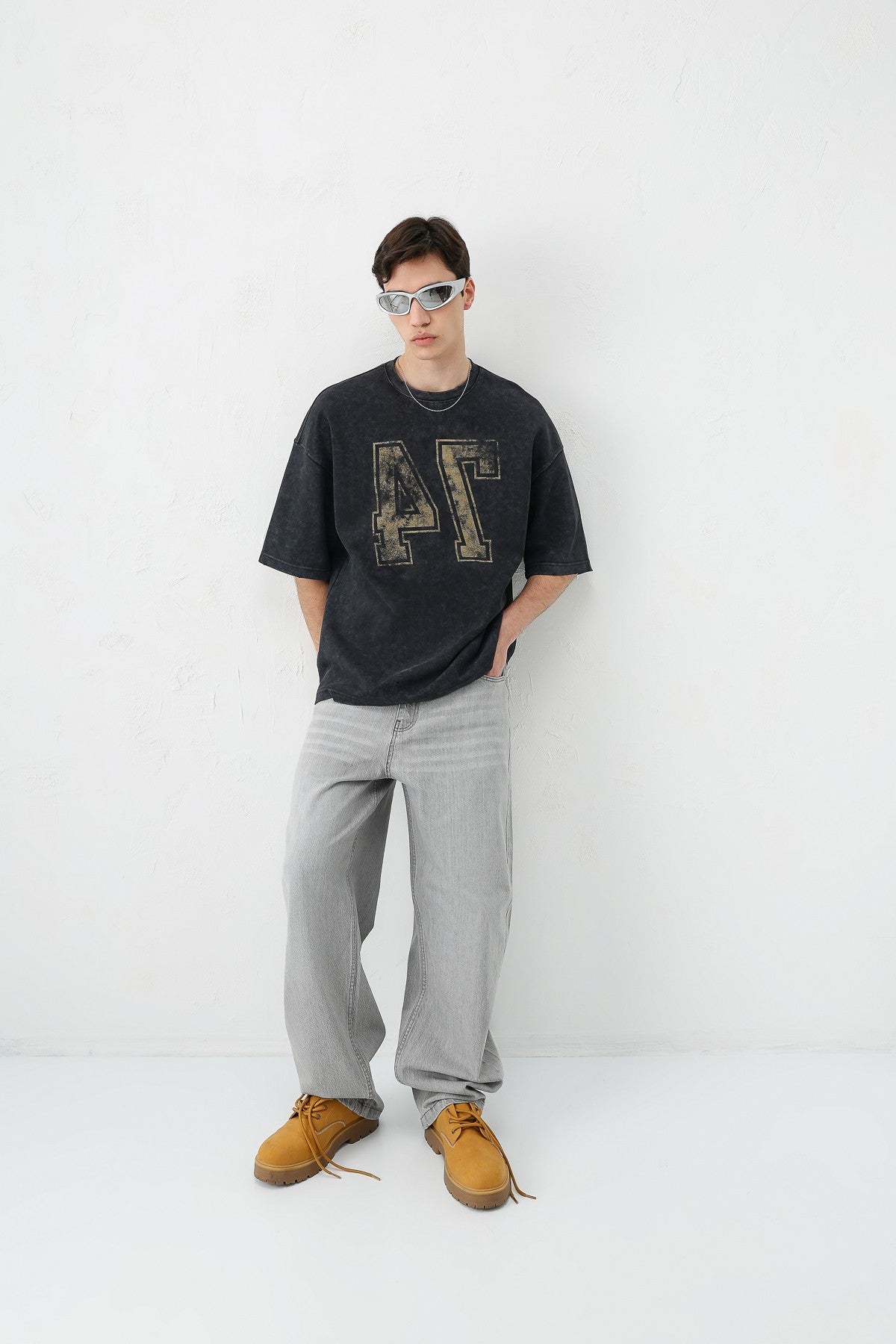 Oversized T-Shirt with Print, Pre-Washed V70-142