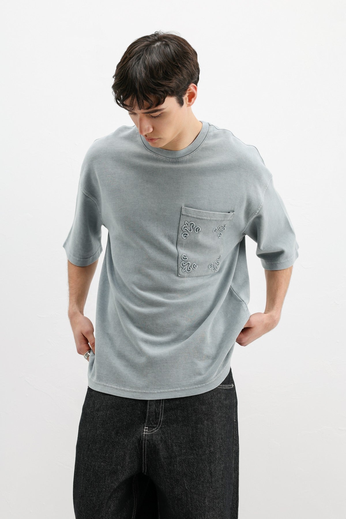 Oversized Printed T-Shirt, Gray