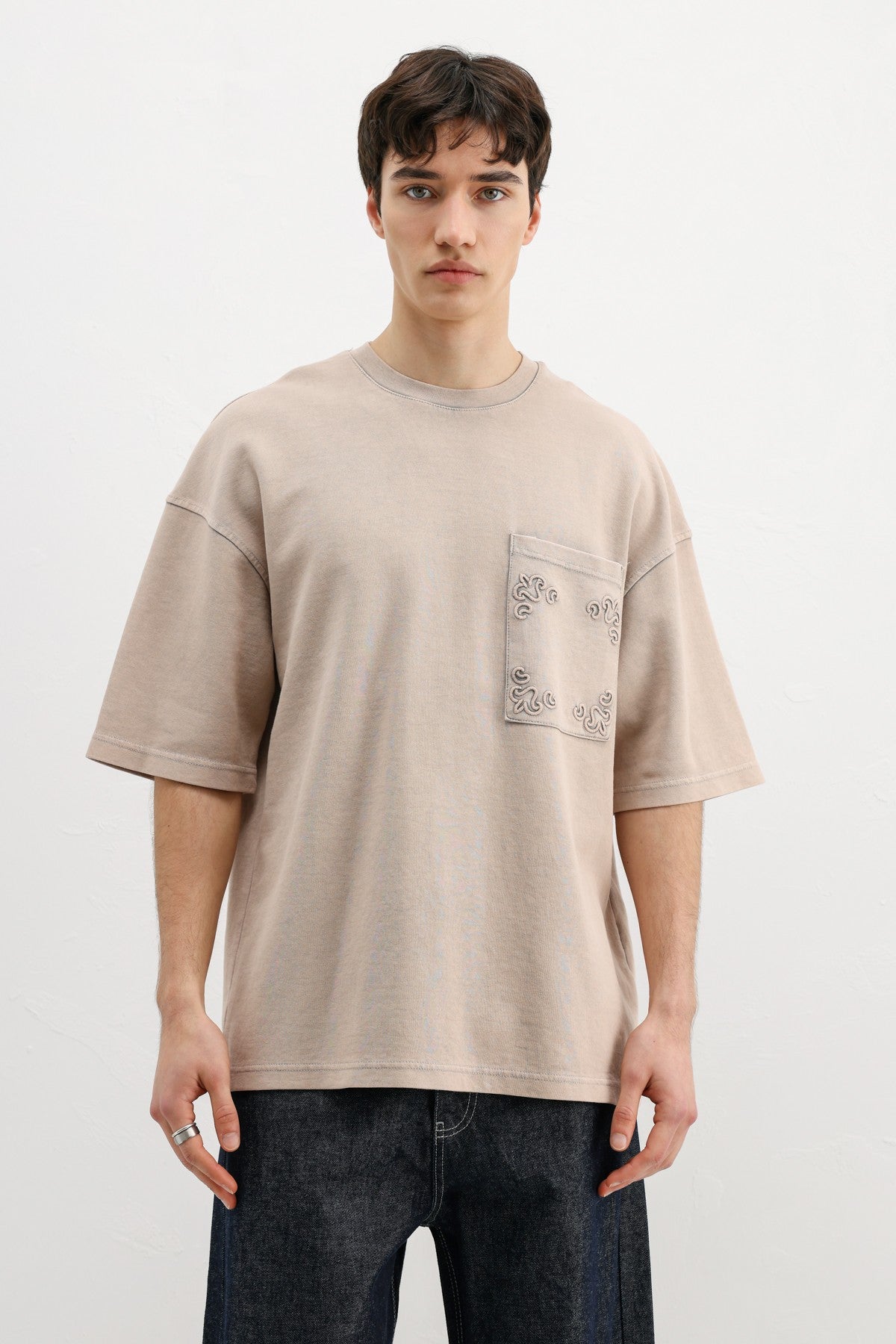 Oversized Printed T-Shirt, Beige