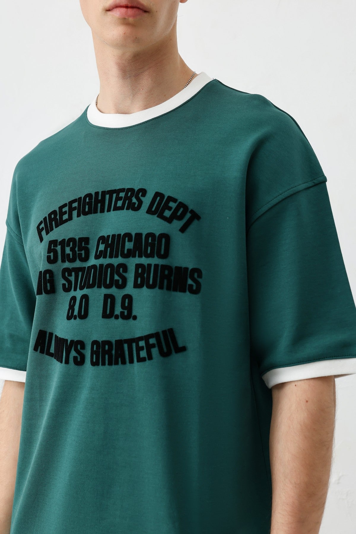 Oversized T-Shirt with a Bike Neckline and Print