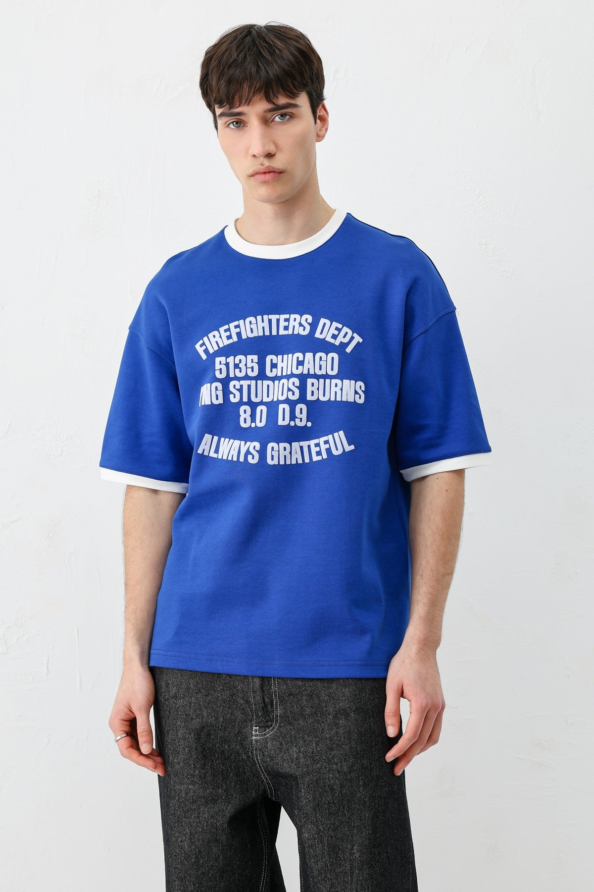Oversized T-Shirt with a Bike Neckline and Print