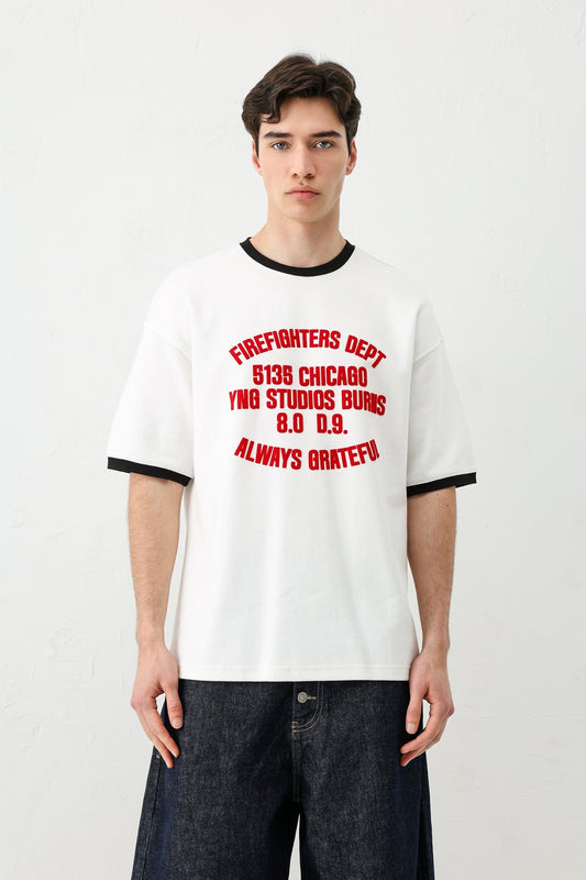 Oversized T-Shirt with a Bike Neckline and Print