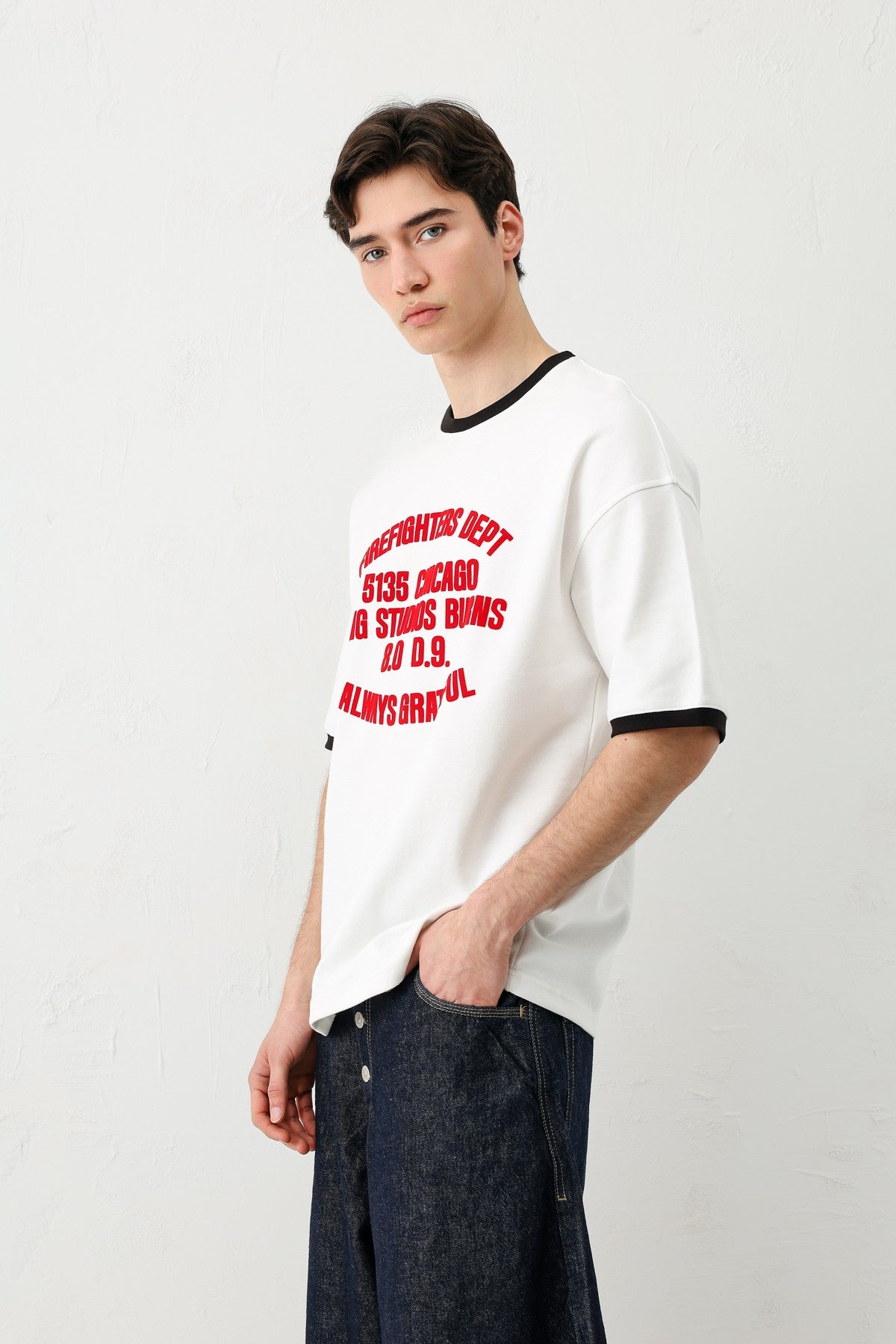 Oversized T-Shirt with a Bike Neckline and Print