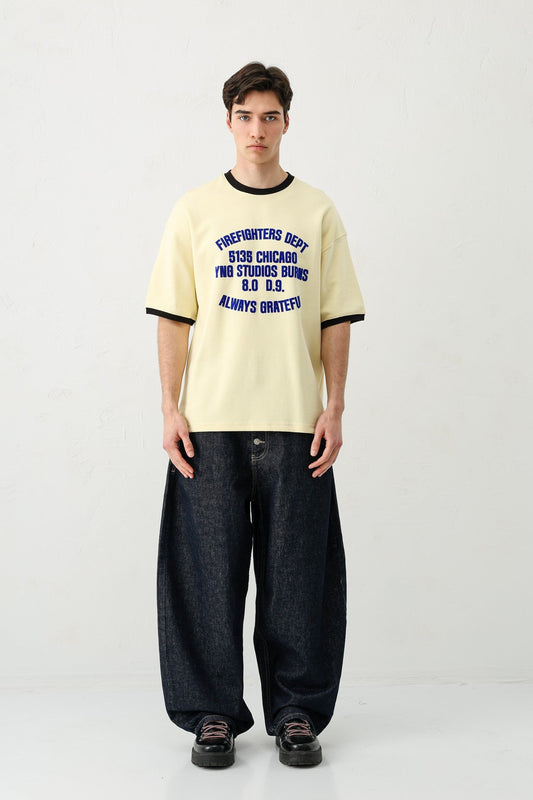 Oversized T-Shirt with a Bike Neckline and Print
