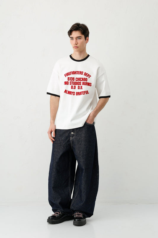Oversized T-Shirt with a Bike Neckline and Print