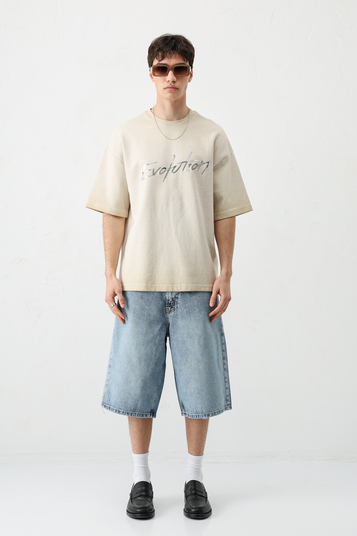 Oversized Bike Neck Print Heavyweight T-Shirt