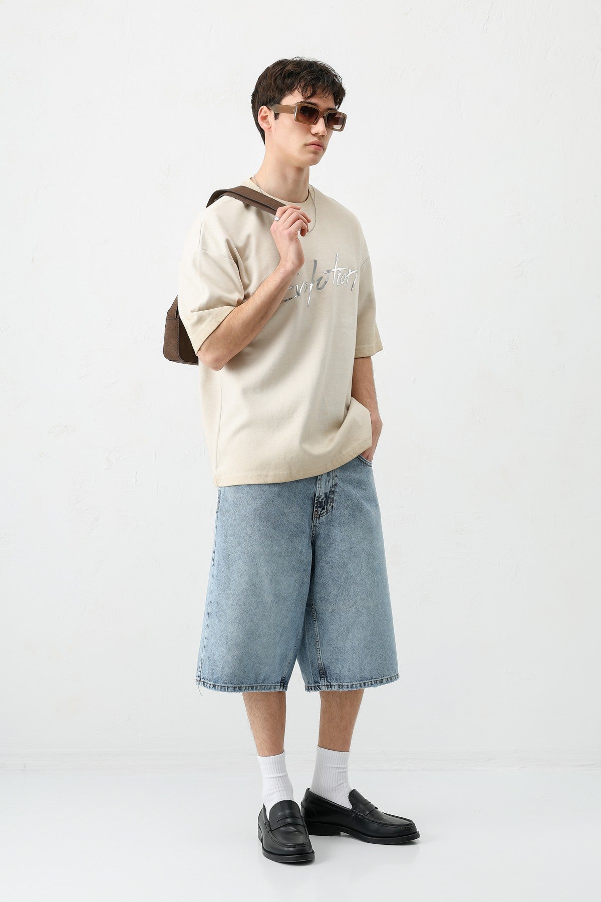 Oversized Bike Neck Print Heavyweight T-Shirt