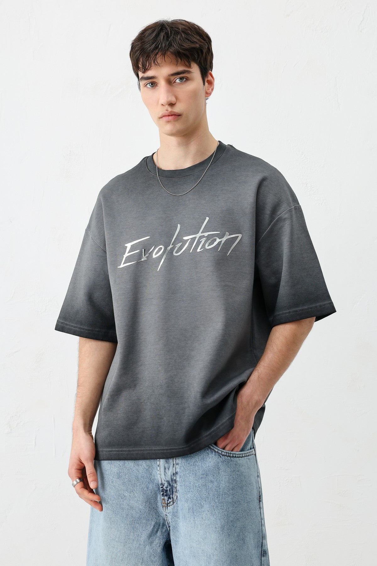 Oversized Bike Neck Print Heavyweight T-Shirt