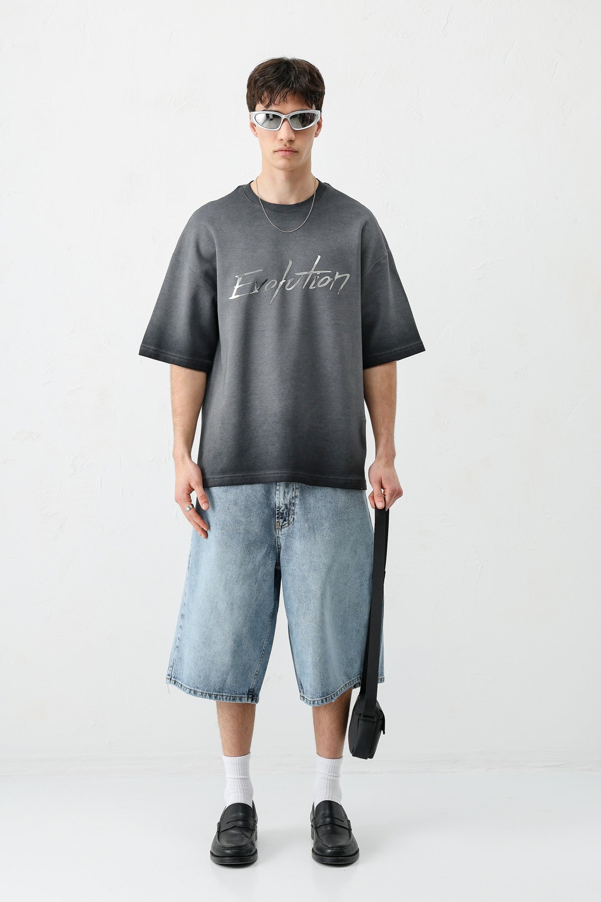 Oversized Bike Neck Print Heavyweight T-Shirt