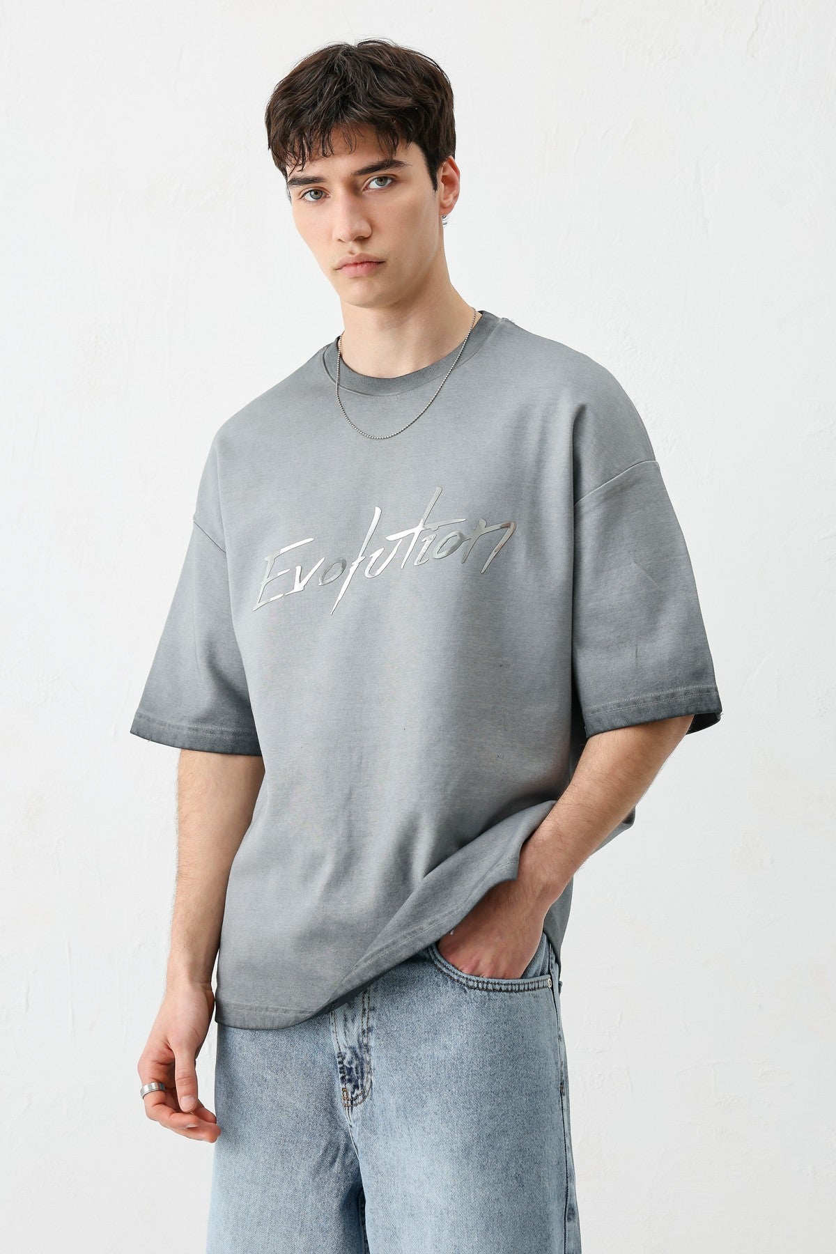 Oversized Bike Neck Print Heavyweight T-Shirt