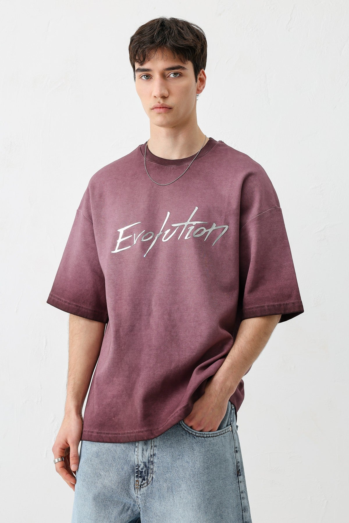 Oversized Bike Neck Print Heavyweight T-Shirt