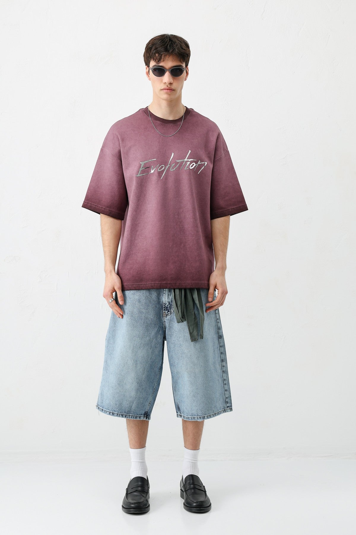Oversized Bike Neck Print Heavyweight T-Shirt
