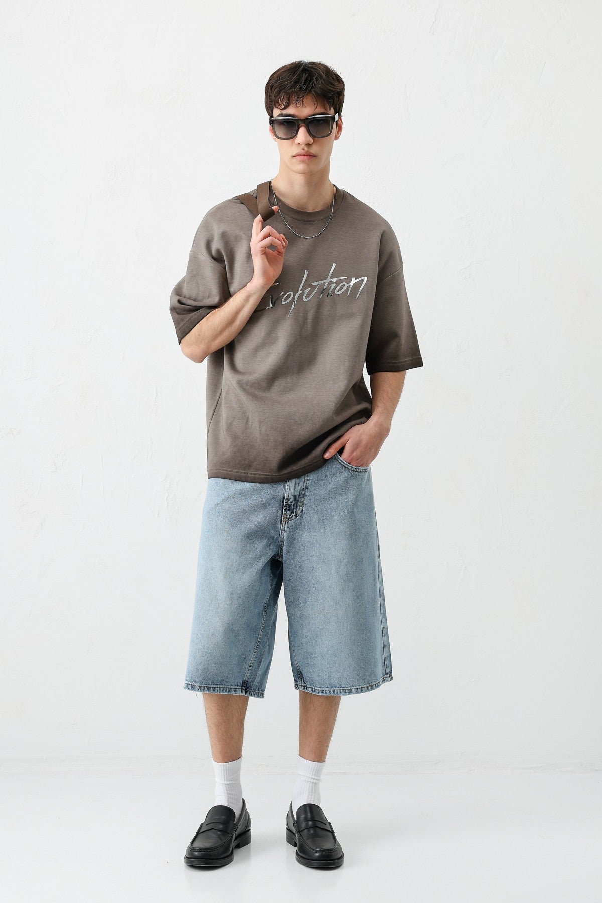 Oversized Bike Neck Print Heavyweight T-Shirt