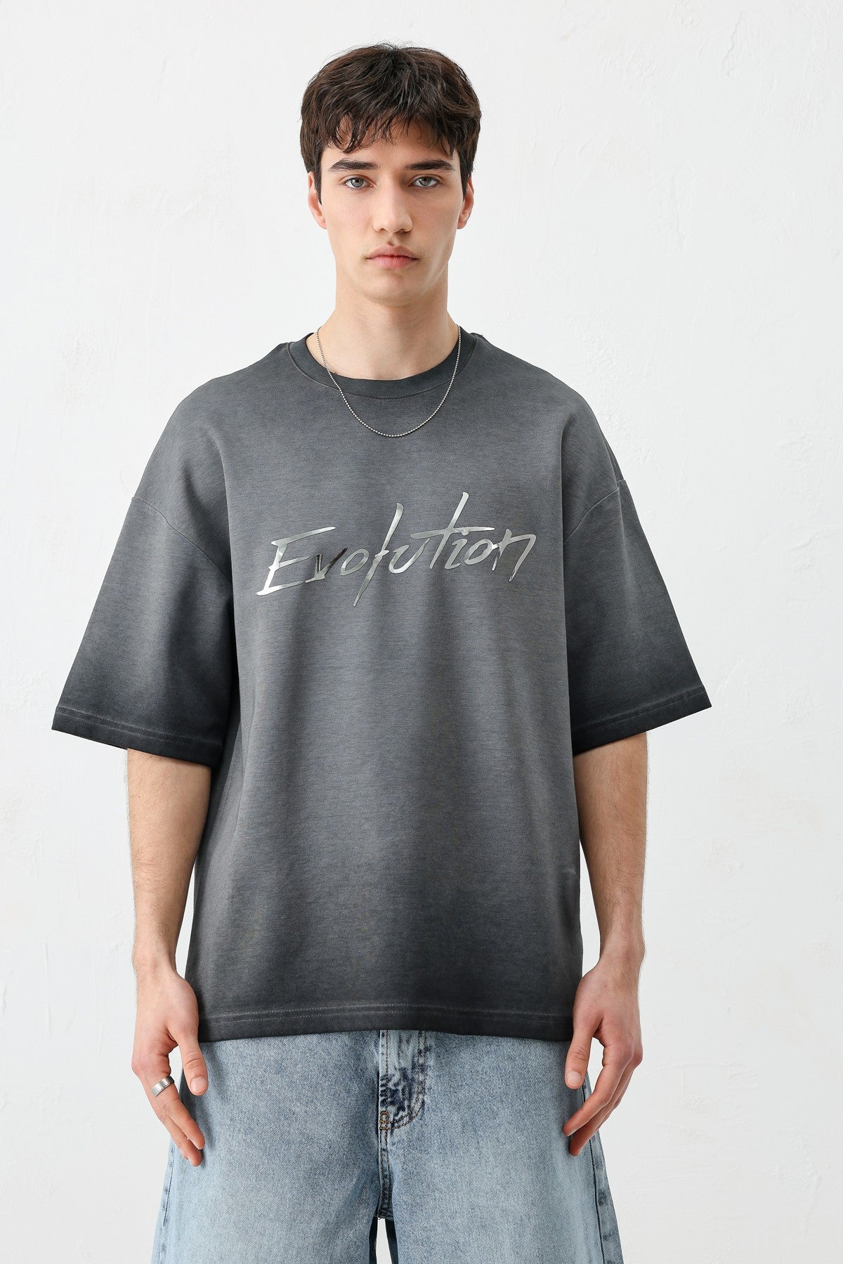 Oversized Bike Neck Print Heavyweight T-Shirt