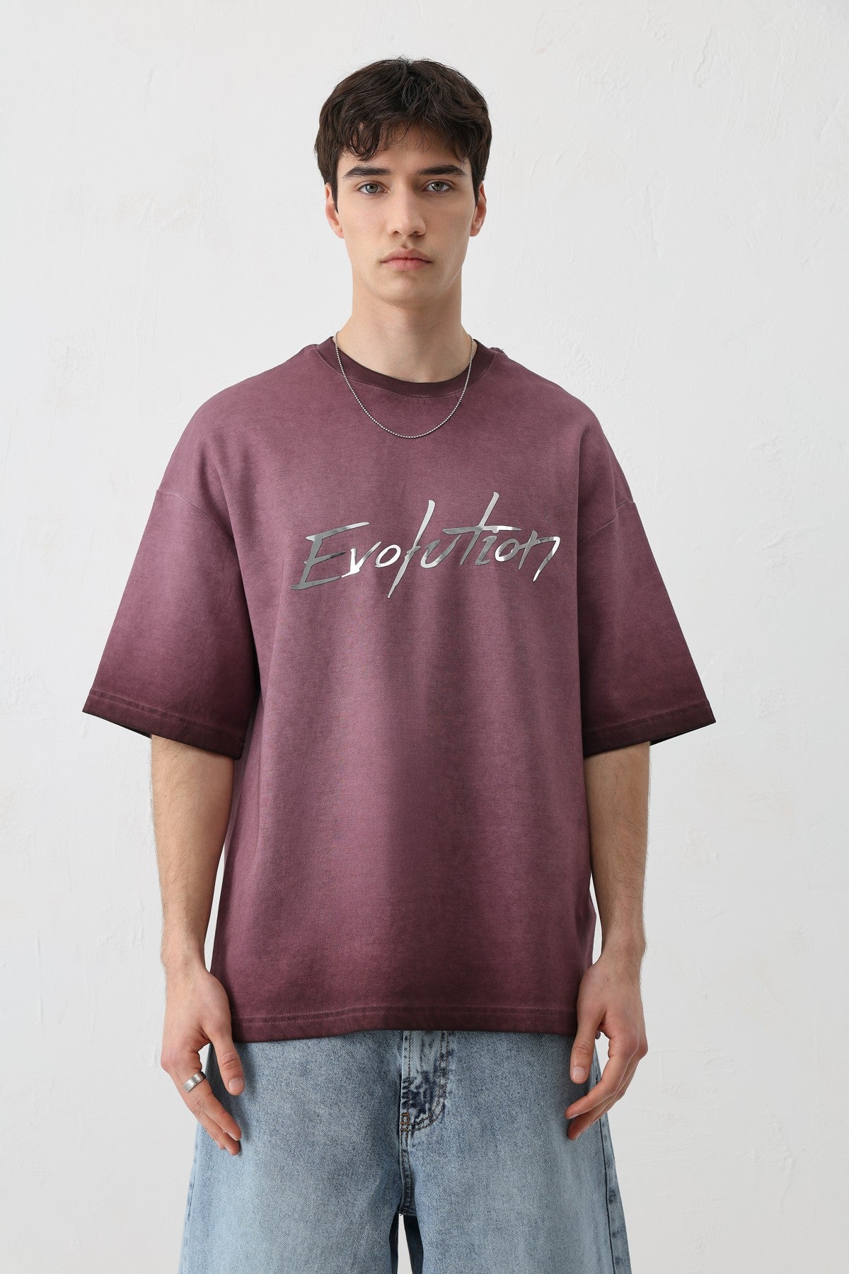 Oversized Bike Neck Print Heavyweight T-Shirt