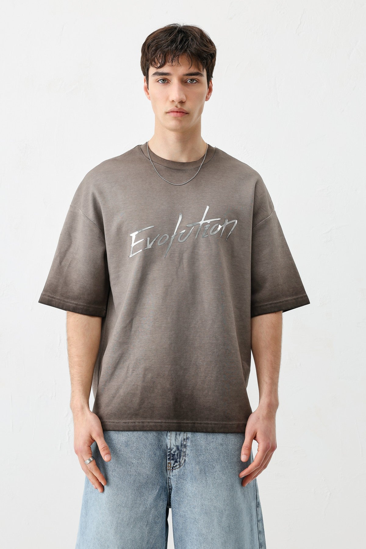 Oversized Bike Neck Print Heavyweight T-Shirt
