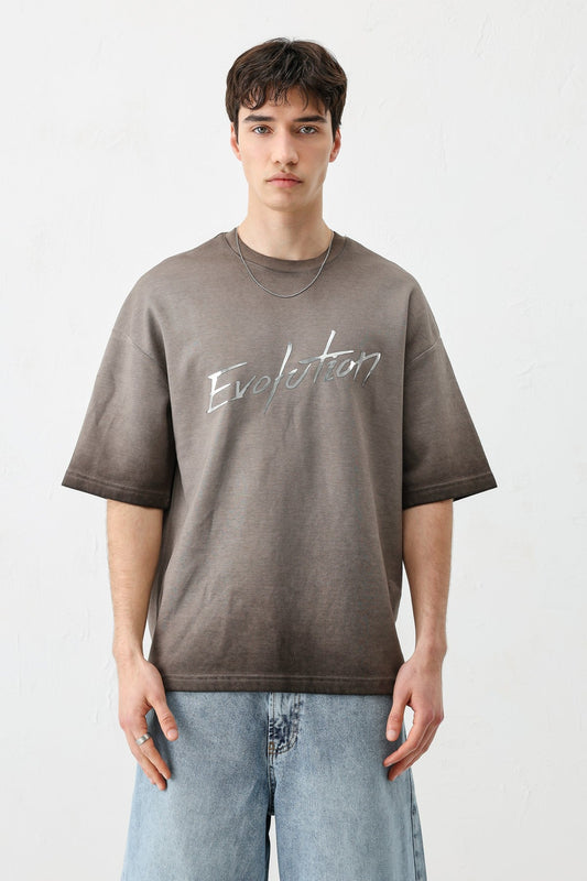 Oversized Bike Neck Print Heavyweight T-Shirt